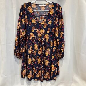 Rustydustty 0XL Tunic Dress Rustic Blue Floral V Neck Romantic Grunge Boho 19363